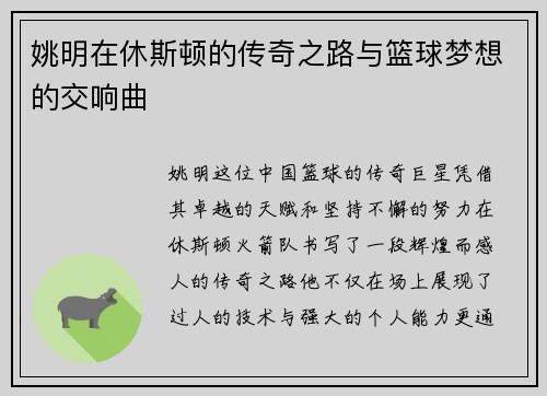 姚明在休斯顿的传奇之路与篮球梦想的交响曲